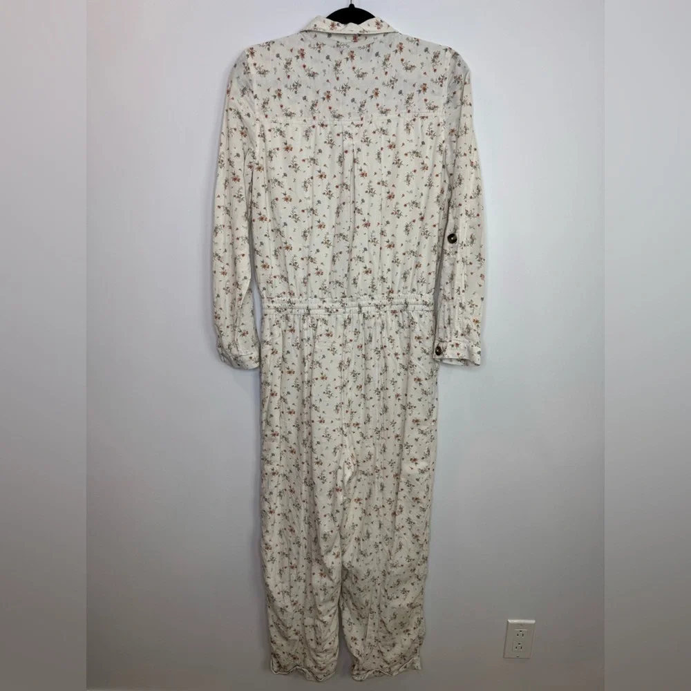 American Eagle white floral linen blend jumpsuit size medium - Picture 9 of 11